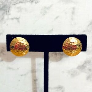 Vintage Monet Clip On Gold Tone Hammered Coin Circle Earrings
